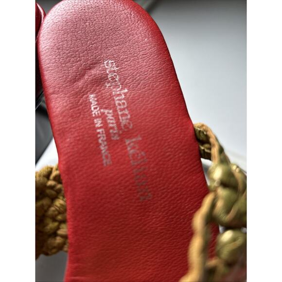 stephane kelian Paris WOVEN Leather Platform Sandals GOLD RED BLACK 6 1/2 7 euc - Picture 12 of 16
